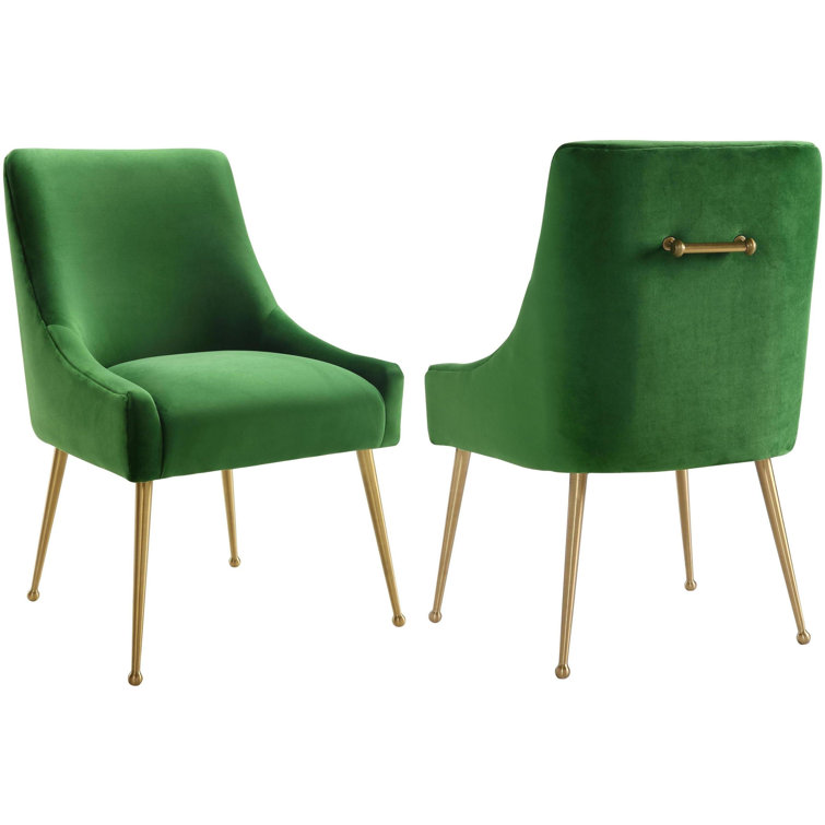 Elegant Green Velvet Upholstered Side Chair with Gold Metal Legs