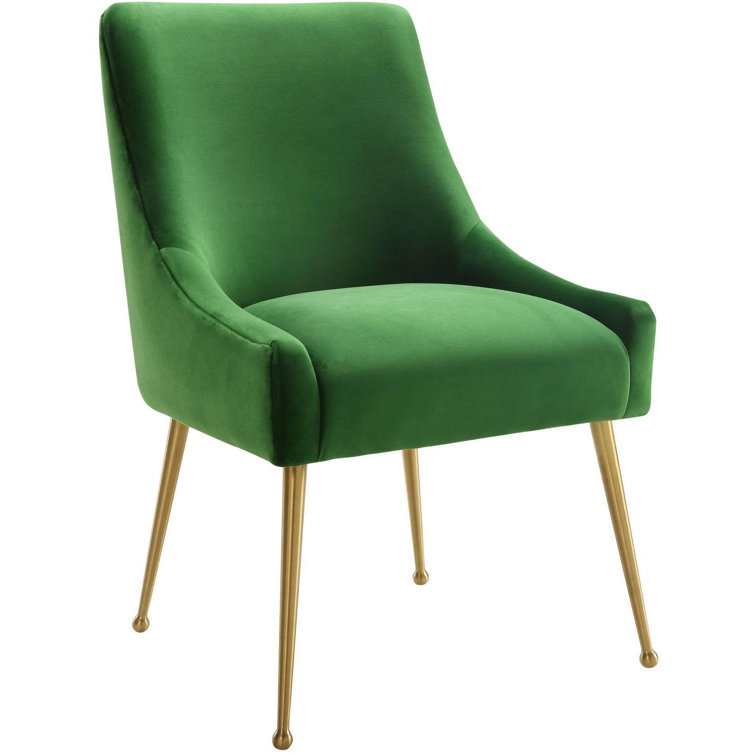 Elegant Green Velvet Upholstered Side Chair with Gold Metal Legs