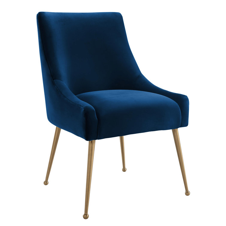 Navy Velvet Upholstered Side Chair with Gold Tapered Legs