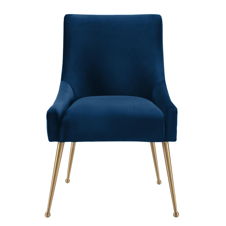Navy Velvet Upholstered Side Chair with Gold Tapered Legs