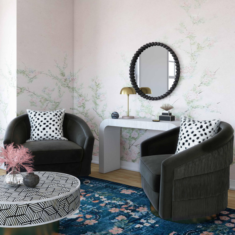 Black Velvet Barrel Swivel Chair with Gold Base