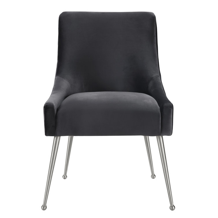 Beatrix 19" Grey Velvet Upholstered Side Chair with Silver Metal Legs