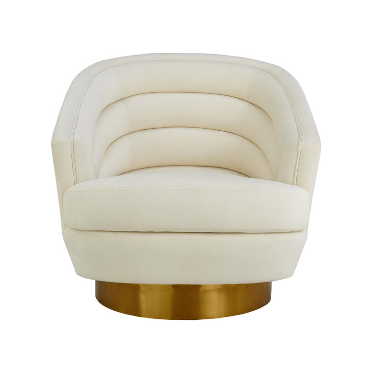Cream Velvet Swivel Accent Chair with Gold Base