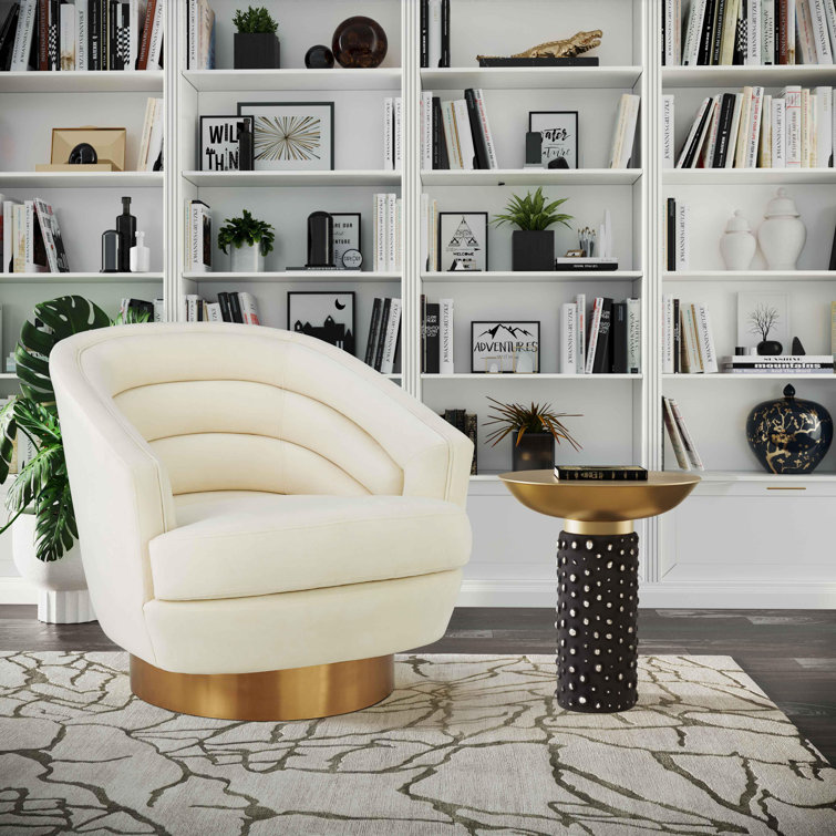 Cream Velvet Swivel Accent Chair with Gold Base