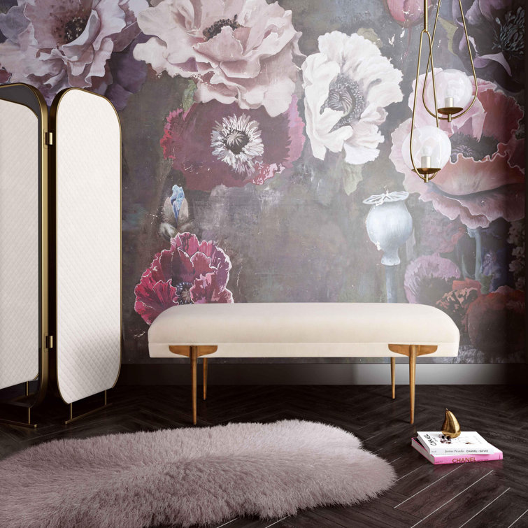 Elegant Brno Black Velvet Bench with Gold Stainless Steel Legs