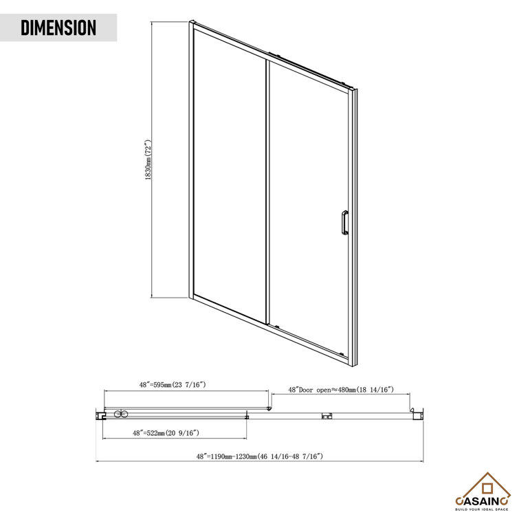 48" x 72" Brushed Nickel Framed Single Sliding Shower Door