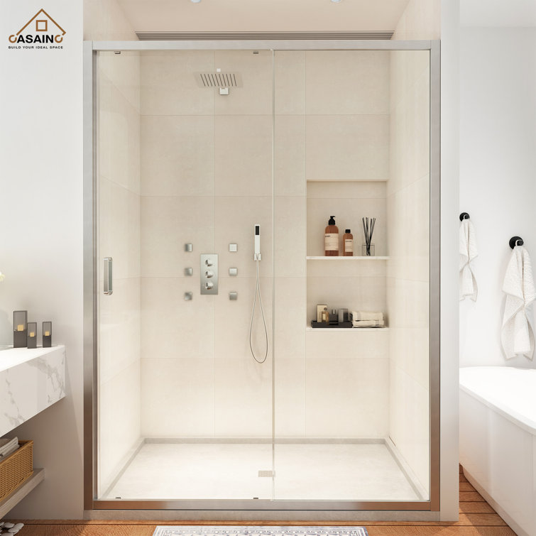 48" x 72" Brushed Nickel Framed Single Sliding Shower Door