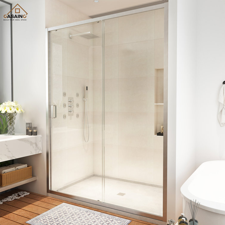 48" x 72" Brushed Nickel Framed Single Sliding Shower Door