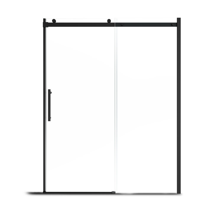 60" W x 76" H Black Frameless Sliding Shower Door