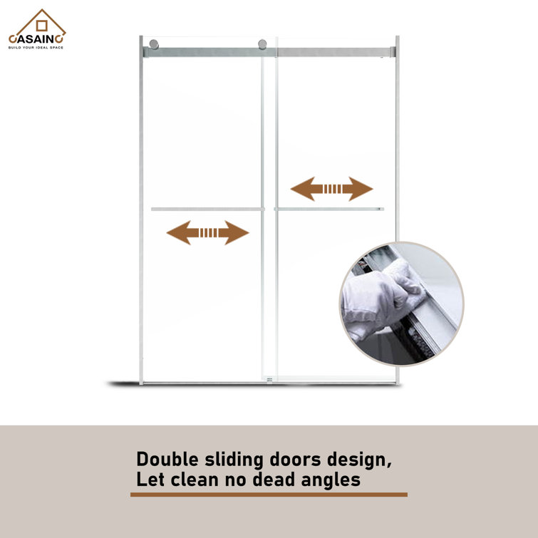 60" W x 76" H Frameless Double Sliding Glass Shower Door