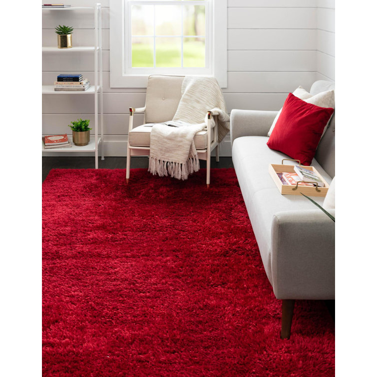 Merlot Red Rectangular Shag Synthetic 2' x 3' Rug