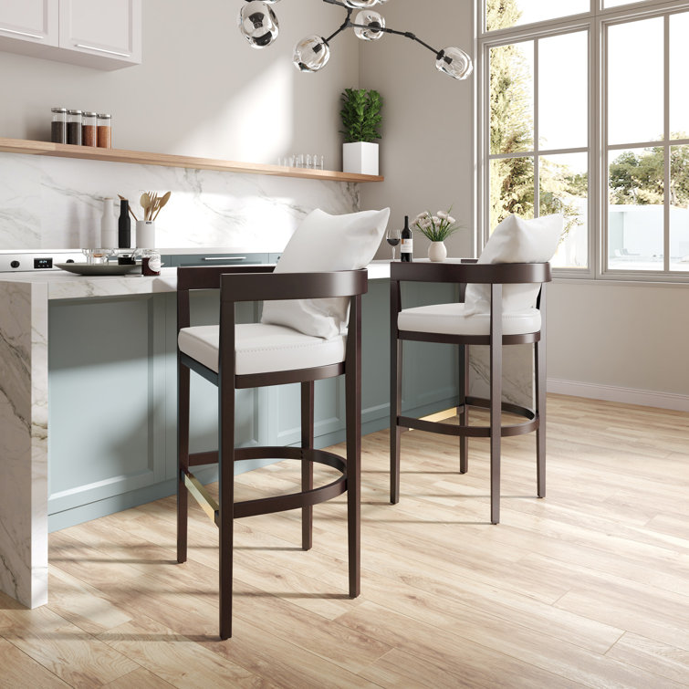 Manhattan Comfort Ritz Ivory Leather and Dark Walnut Wood Counter Stool - Set of 3