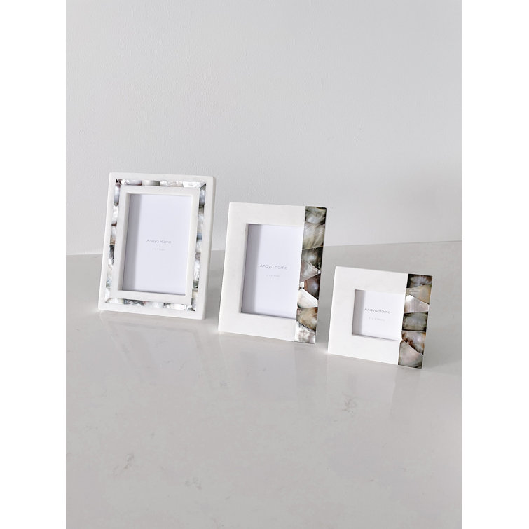 White Marble Picture Frame with Mother of Pearl Accent