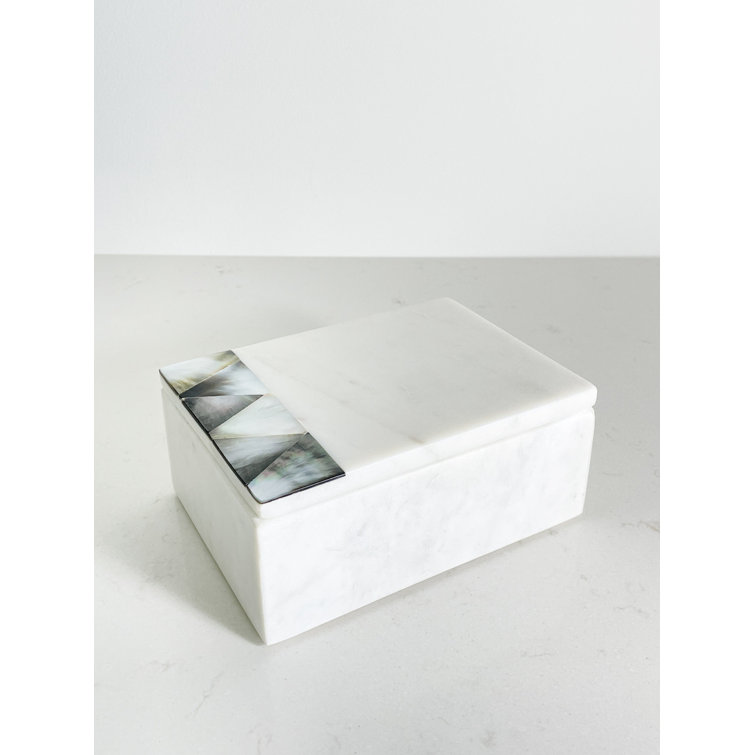 Iridescent Grey Mother of Pearl on White Marble Decorative Box