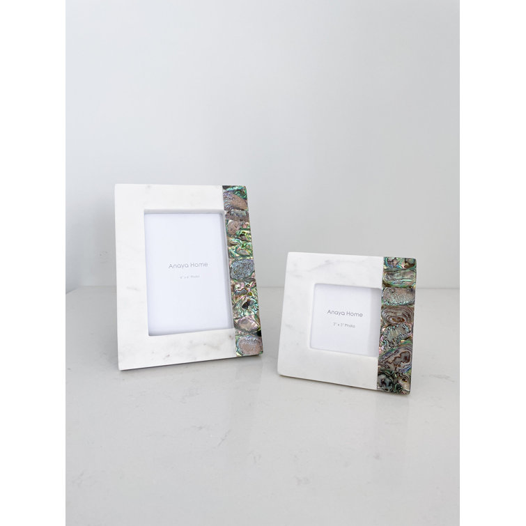 4x6 White Marble and Rainbow Mother of Pearl Picture Frame