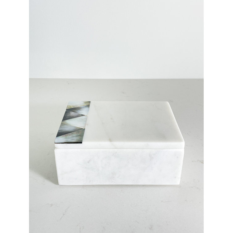 Iridescent Grey Mother of Pearl on White Marble Decorative Box