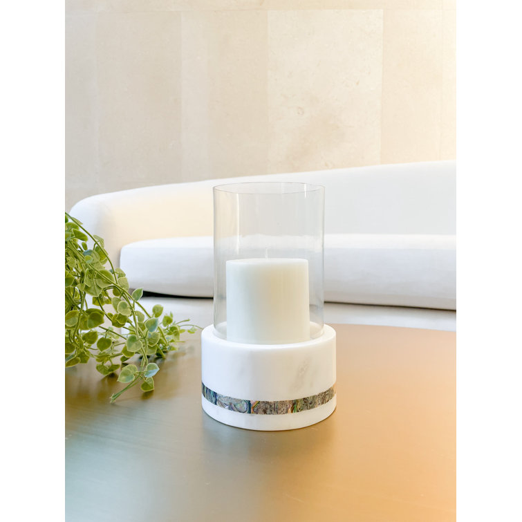 White Marble and Mother-of-Pearl Hurricane Candle Holder