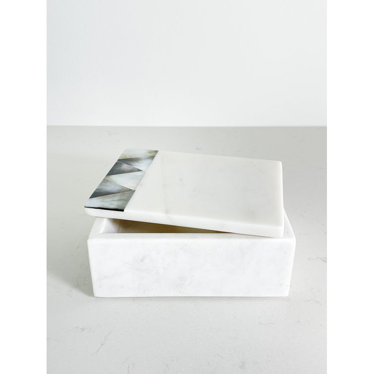 Iridescent Grey Mother of Pearl on White Marble Decorative Box
