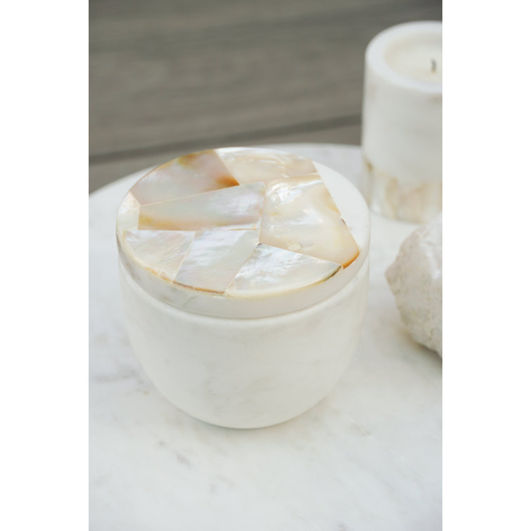 White Mother of Pearl Soy Candle with Marble Jar