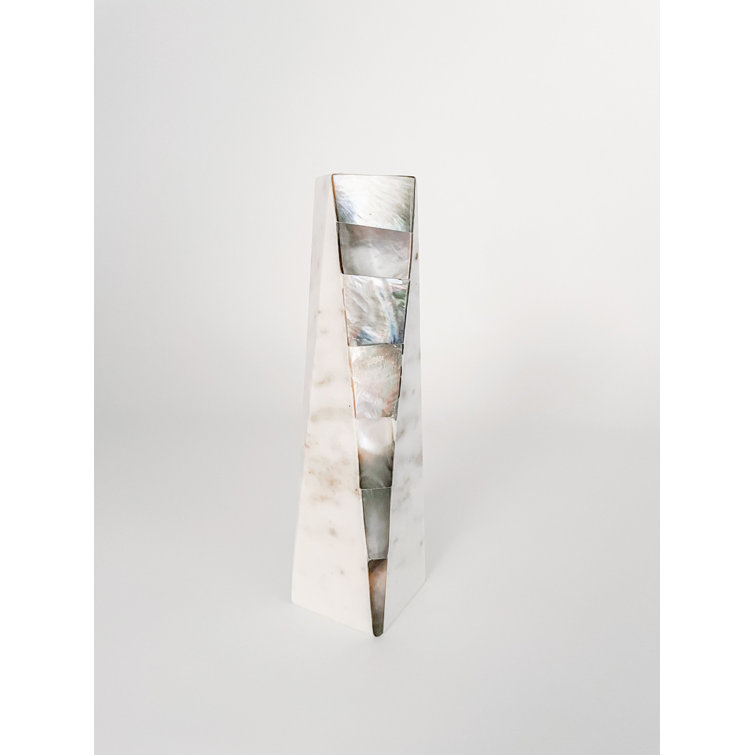 Large White Marble and Grey Pearl Tabletop Candlestick