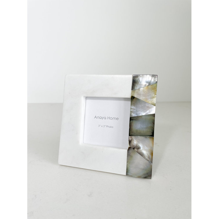 White Marble Picture Frame with Mother of Pearl Accent