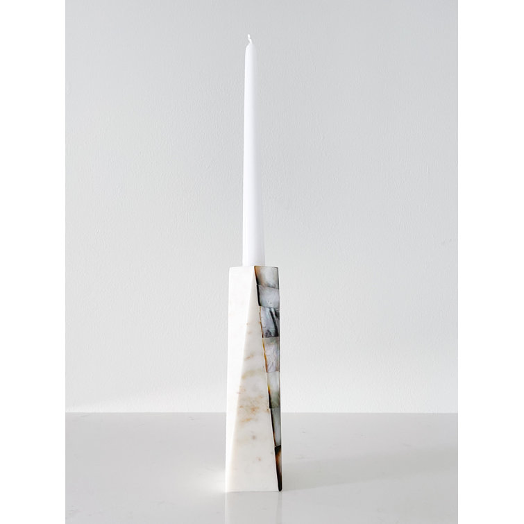 Large White Marble and Grey Pearl Tabletop Candlestick