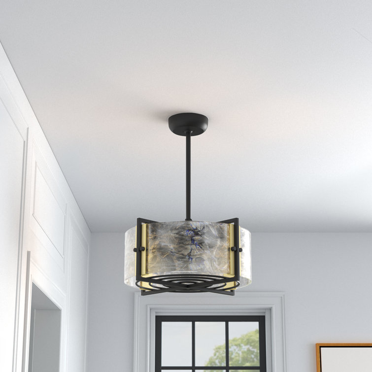 Matte Black and Warm Brass 4-Light Chandelier Fan with Remote