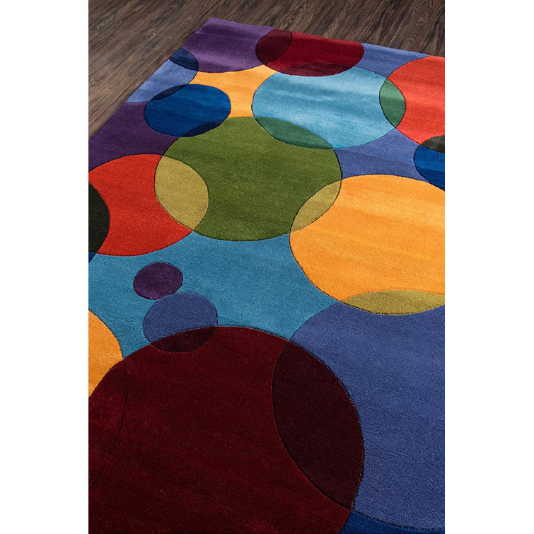 Multicolor Geometric Hand-Tufted Wool Rectangular Rug