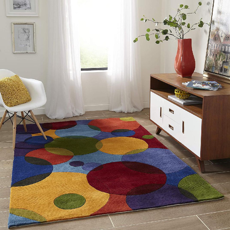 Multicolor Geometric Hand-Tufted Wool Rectangular Rug