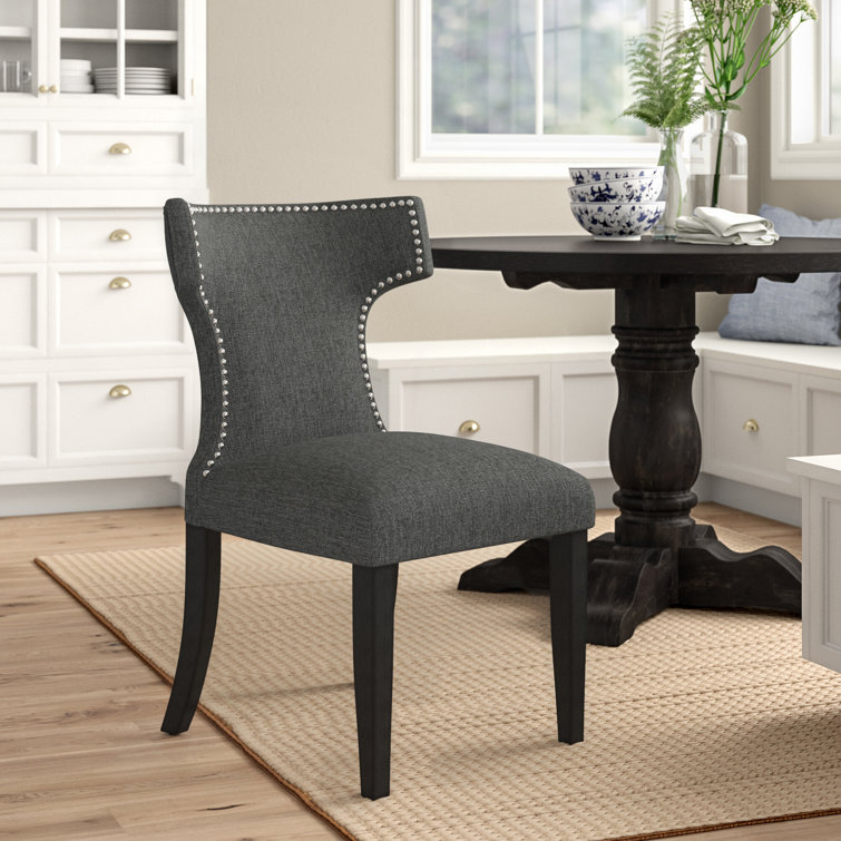 Elegant Gray Fabric Upholstered Side Chair with Wood Legs