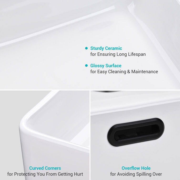 White Ceramic Rectangular Wall-Mount Vessel Sink