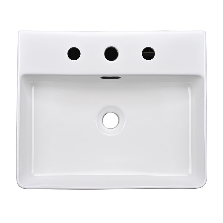 White Ceramic Rectangular Wall-Mount Vessel Sink
