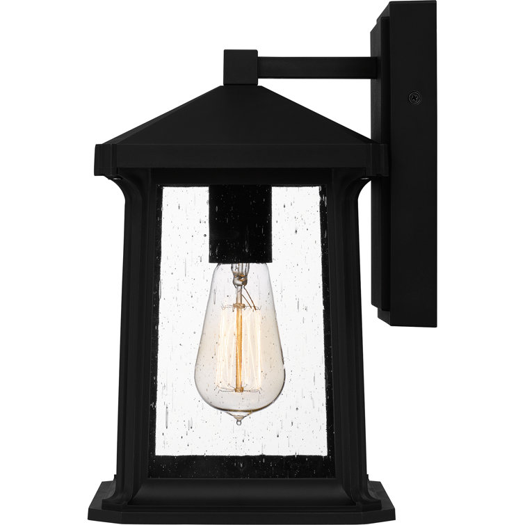 Matte Black Seeded Glass Outdoor Wall Lantern