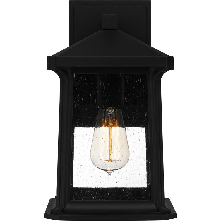 Matte Black Seeded Glass Outdoor Wall Lantern