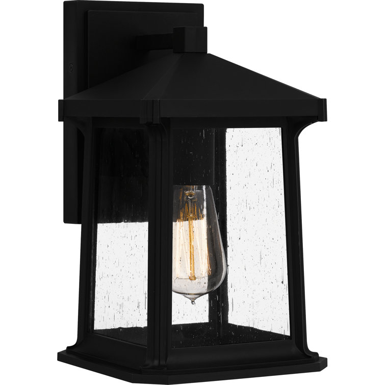 Matte Black Seeded Glass Outdoor Wall Lantern