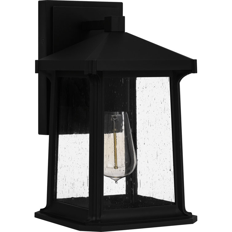 Matte Black Seeded Glass Outdoor Wall Lantern