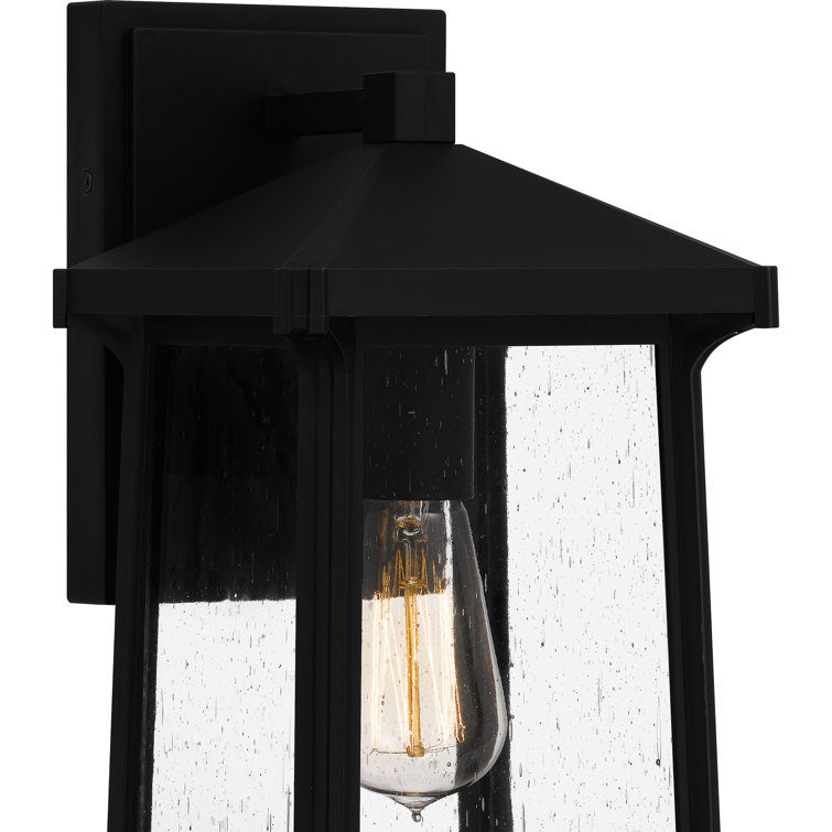Matte Black Seeded Glass Outdoor Wall Lantern