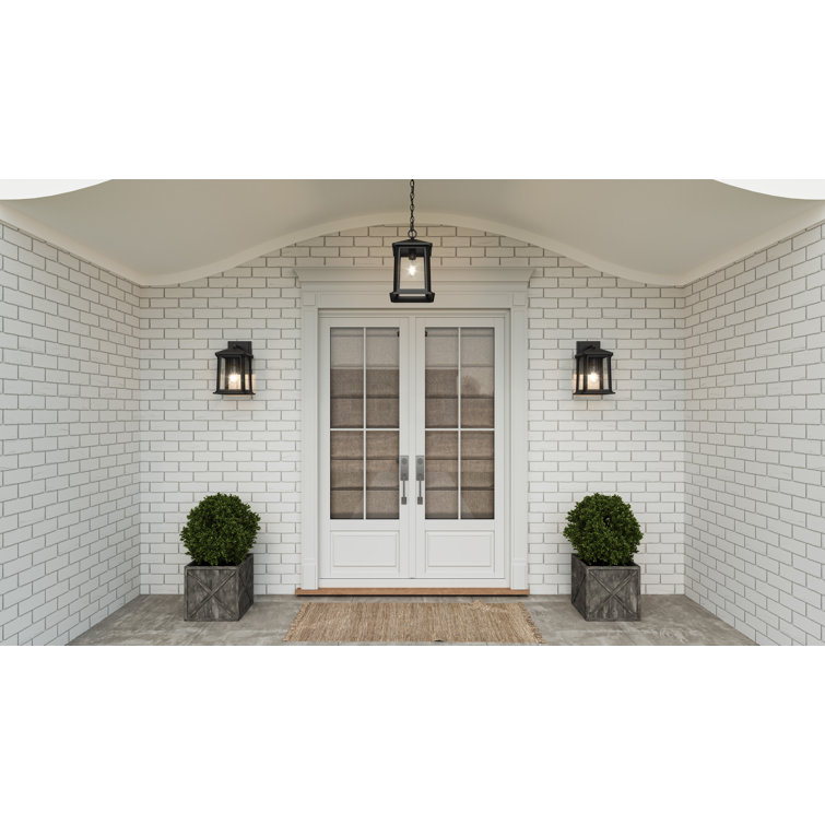 Matte Black Seeded Glass Outdoor Wall Lantern
