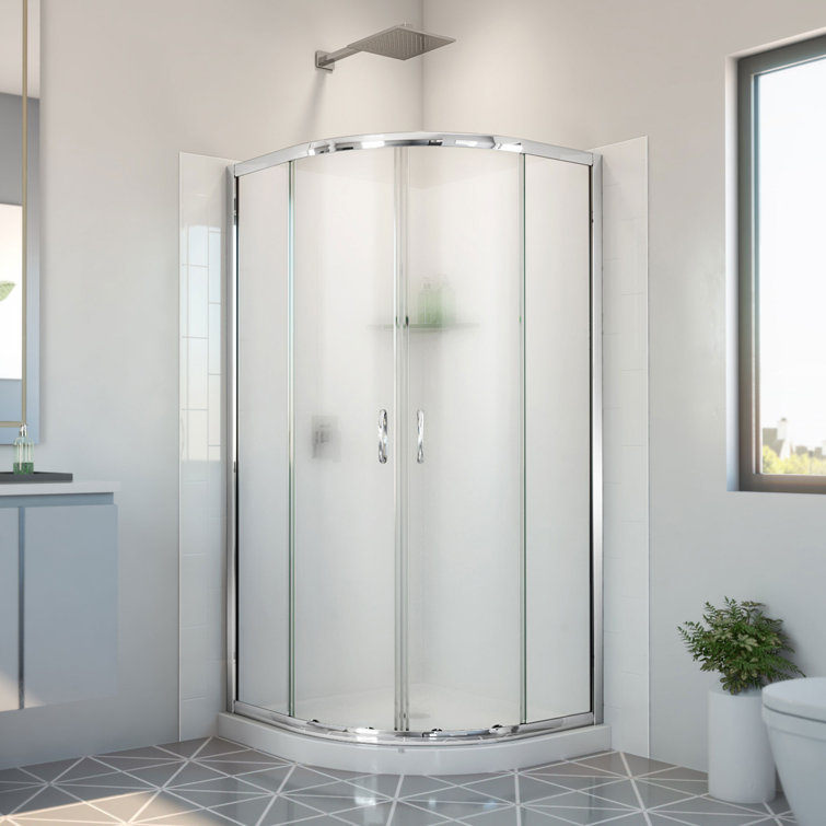 Chrome and Frosted Glass Semi-Frameless Round Shower Enclosure