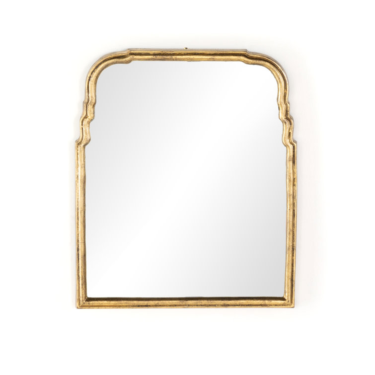 Antiqued Gold Leaf Rectangular Wall Mirror with Wood Frame