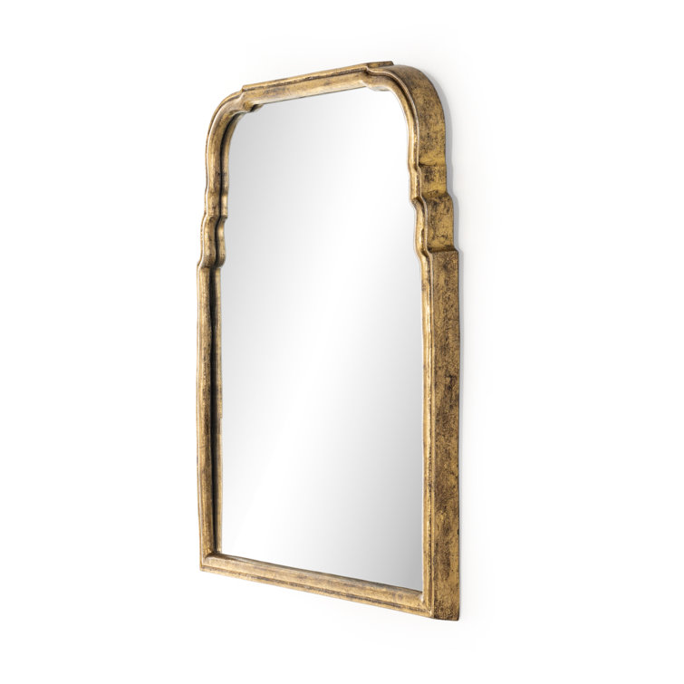 Antiqued Gold Leaf Rectangular Wall Mirror with Wood Frame