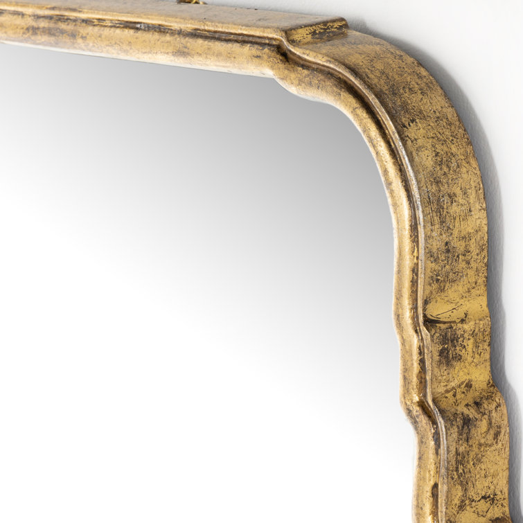Antiqued Gold Leaf Rectangular Wall Mirror with Wood Frame
