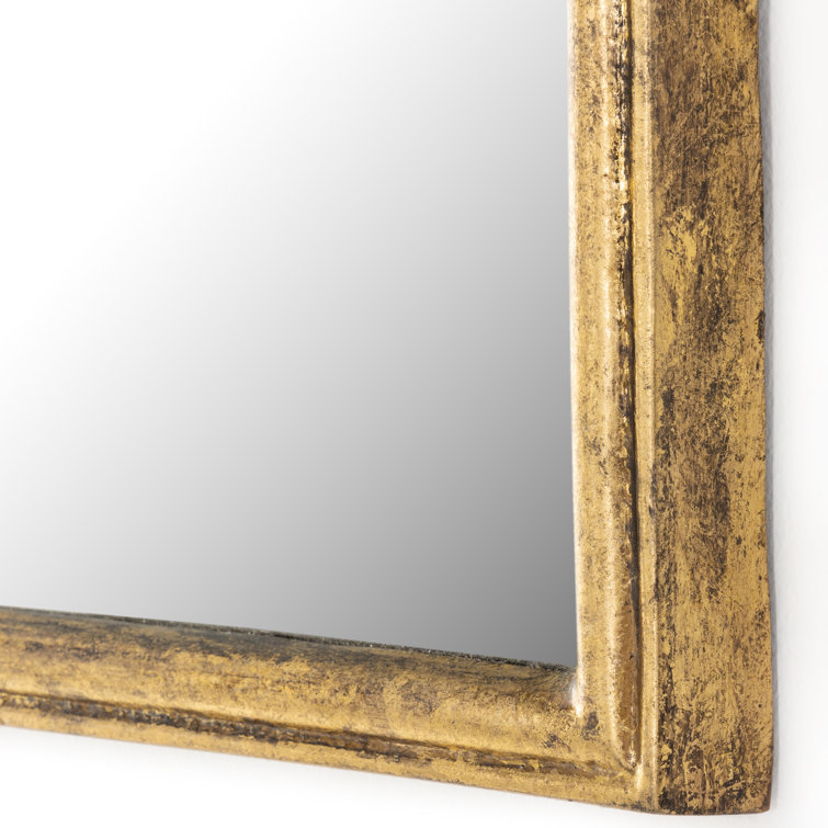 Antiqued Gold Leaf Rectangular Wall Mirror with Wood Frame
