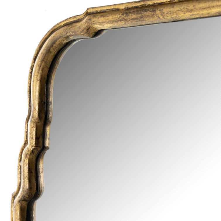Antiqued Gold Leaf Rectangular Wall Mirror with Wood Frame