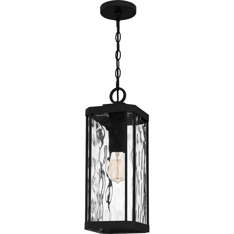 Balchier Matte Black Outdoor Hanging Lantern with Clear Hammered Glass