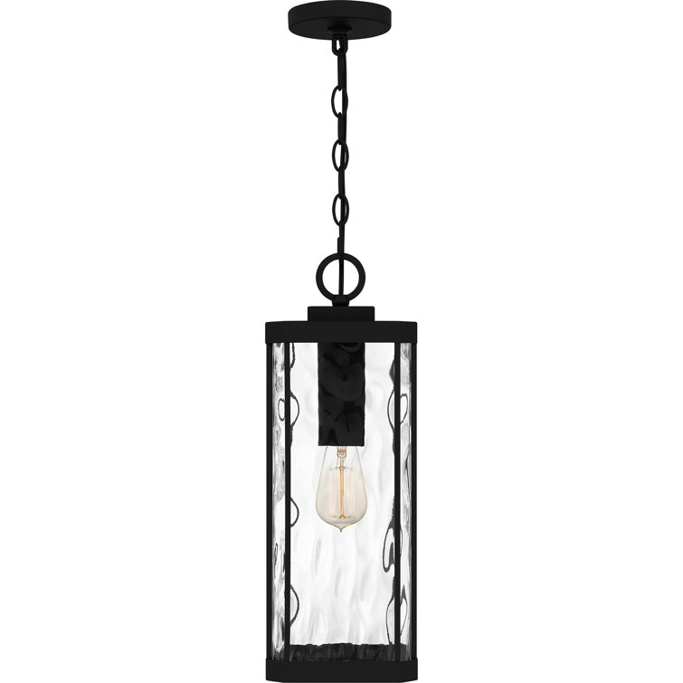Balchier Matte Black Outdoor Hanging Lantern with Clear Hammered Glass