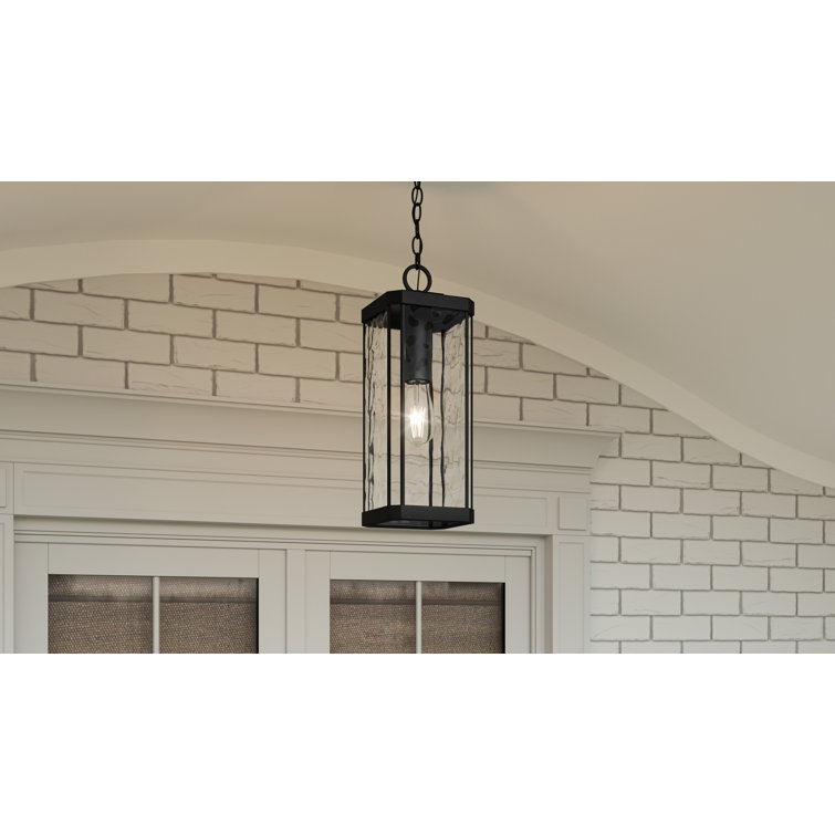 Balchier Matte Black Outdoor Hanging Lantern with Clear Hammered Glass