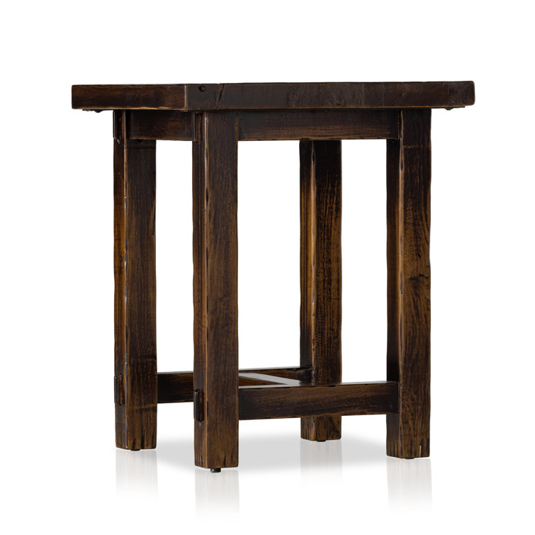 Distressed Walnut Solid Birch Rectangular End Table