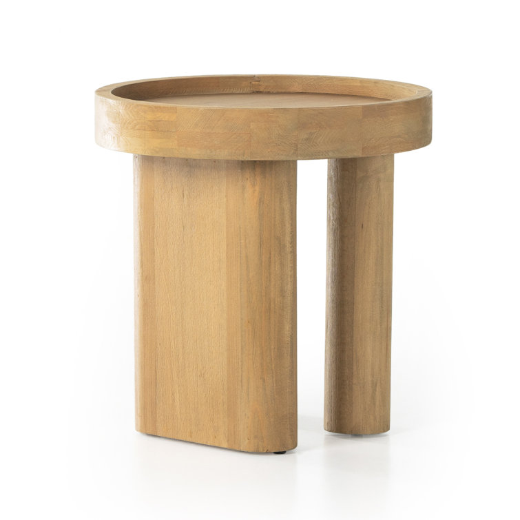 Natural Round Beech Wood Side Table with Raised Rim