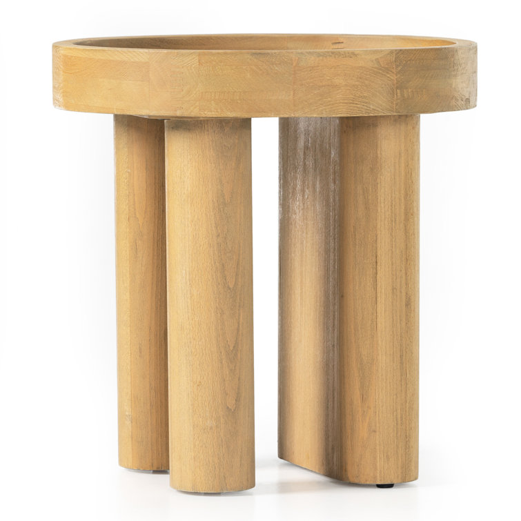 Natural Round Beech Wood Side Table with Raised Rim